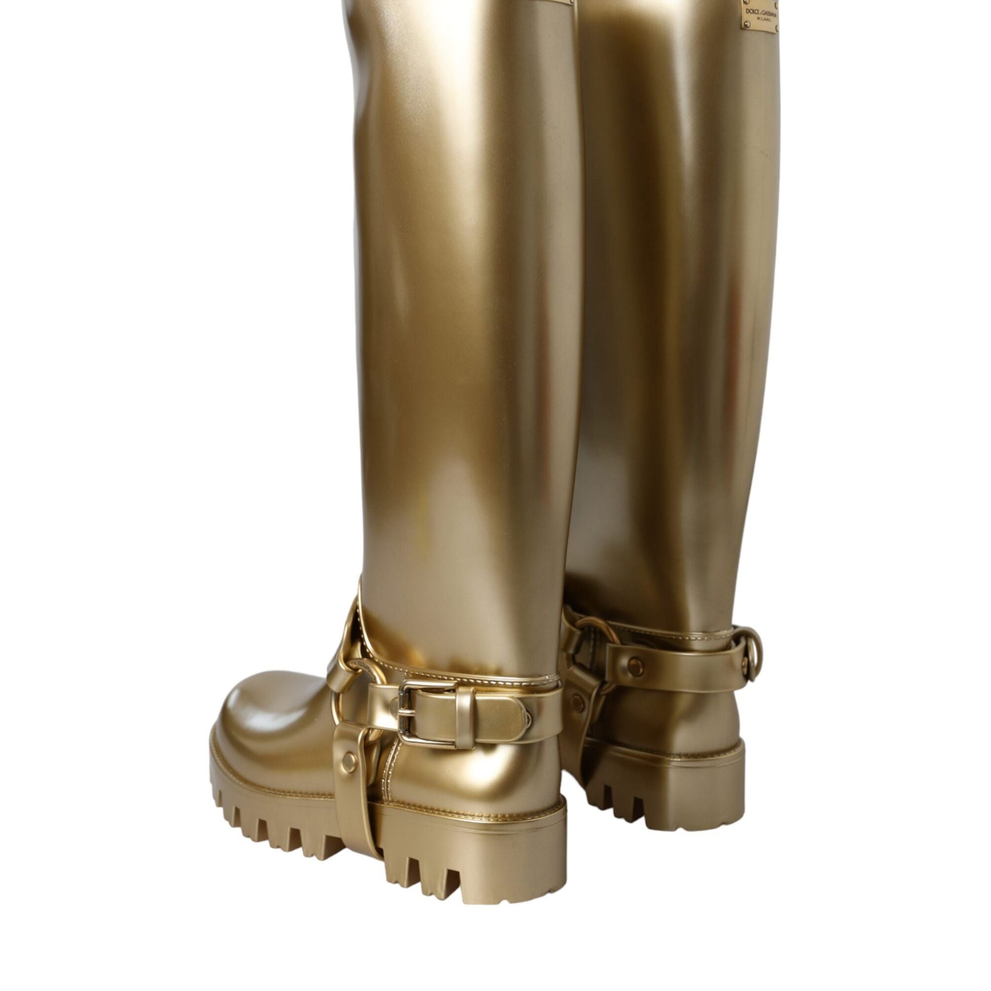 Dolce & Gabbana Metallic Gold Rubber PVC Rain Boots Shoes