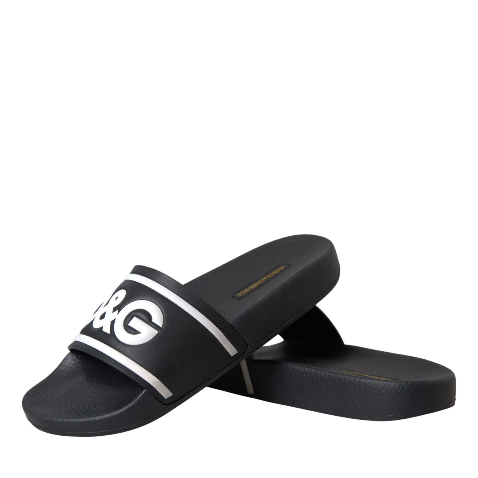 Dolce & Gabbana Black Leather I Love D&G Sandals Slides Shoes