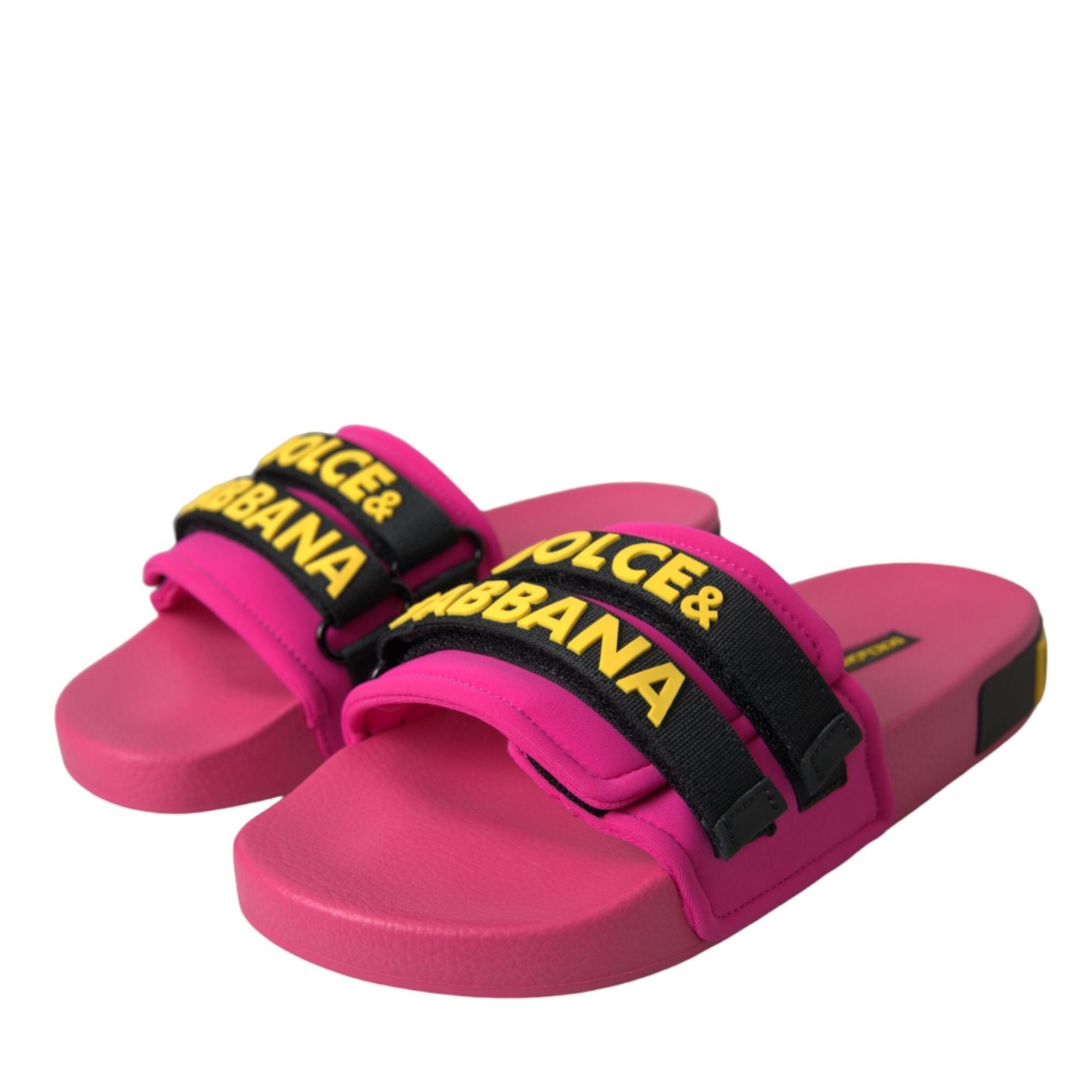 Dolce & Gabbana Pink Black Logo Beachwear Flats Sandals Shoes