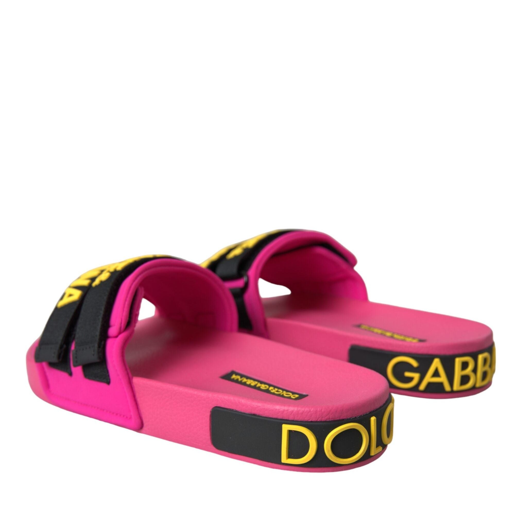 Dolce & Gabbana Pink Black Logo Beachwear Flats Sandals Shoes