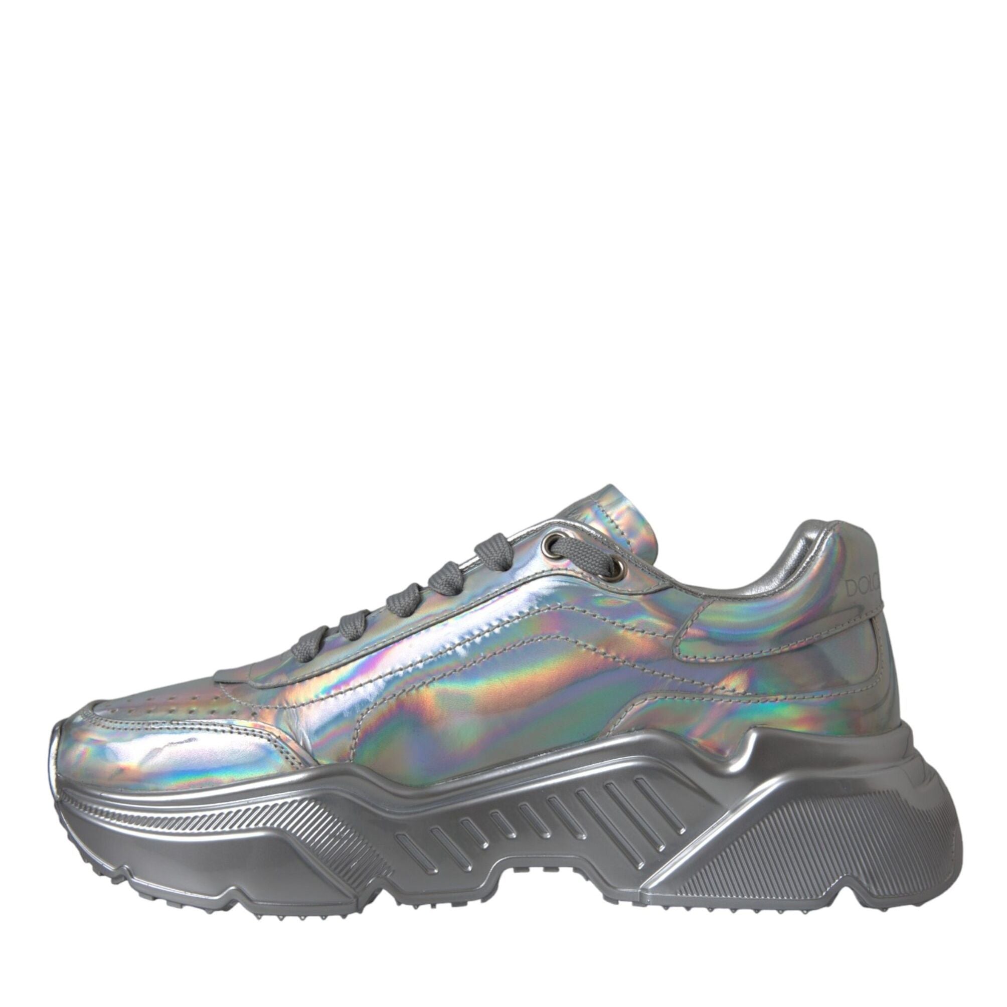 Dolce & Gabbana Silver Iridescent DAYMASTER Leather Sneakers Shoes