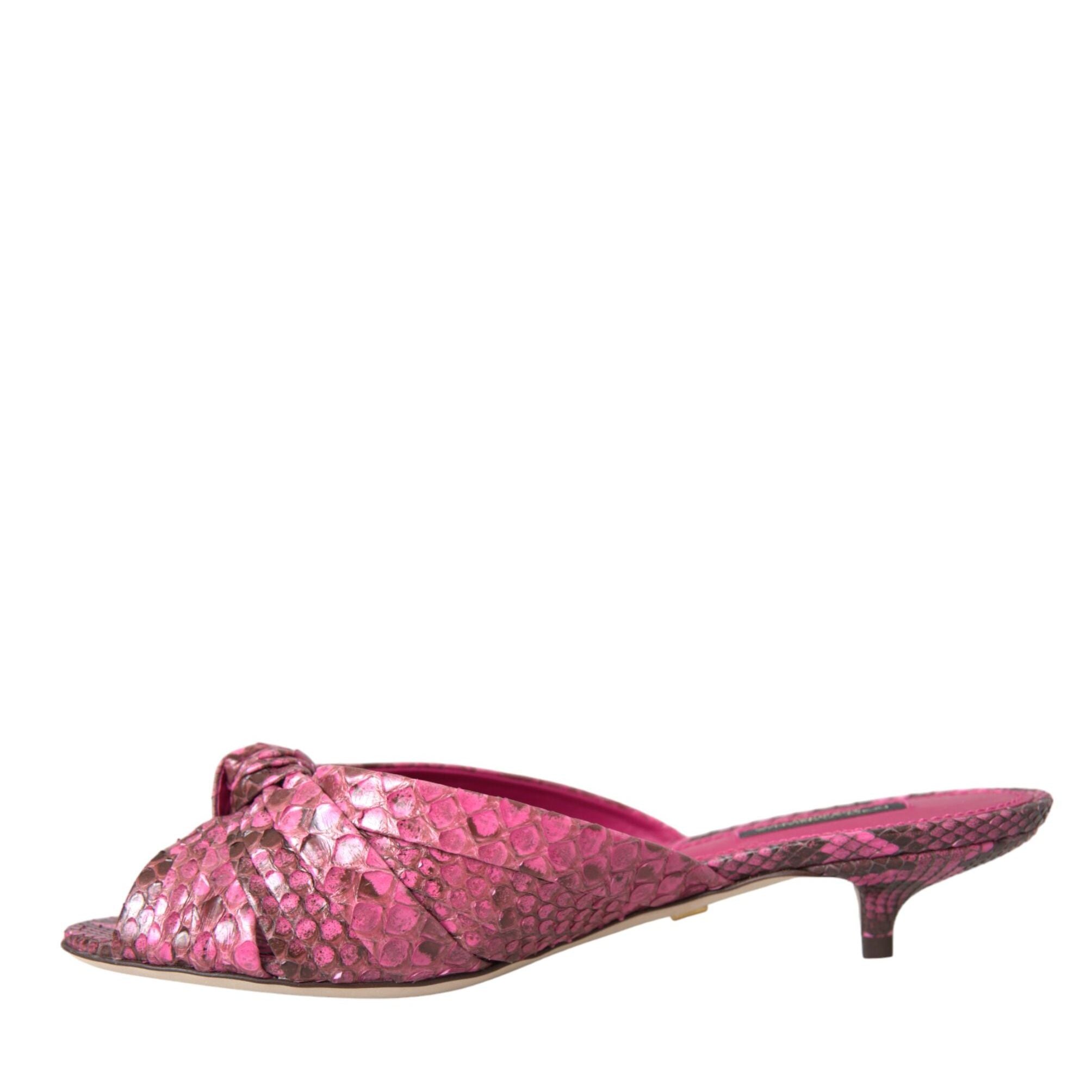 Dolce & Gabbana Pink Exotic Leather Kitten Heels Slides Shoes
