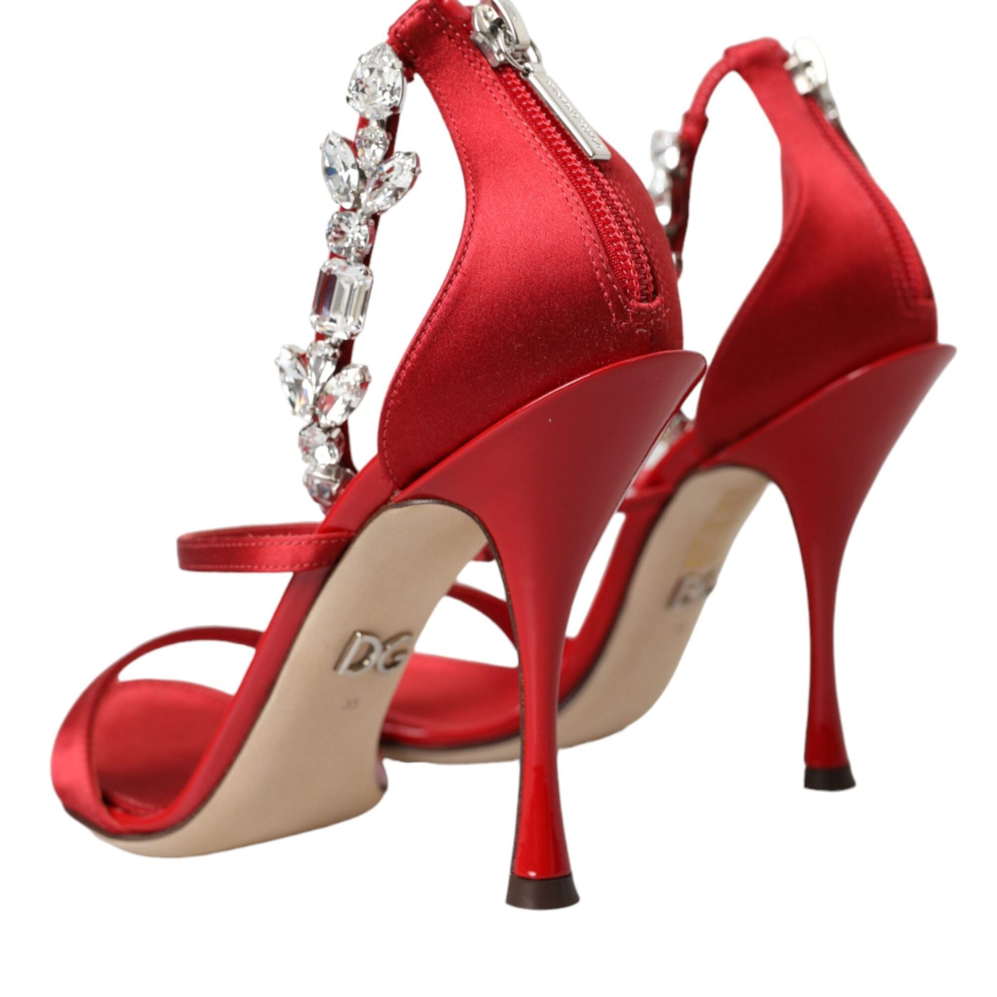 Dolce & Gabbana Red Keira Satin Crystals Sandals Heels Shoes