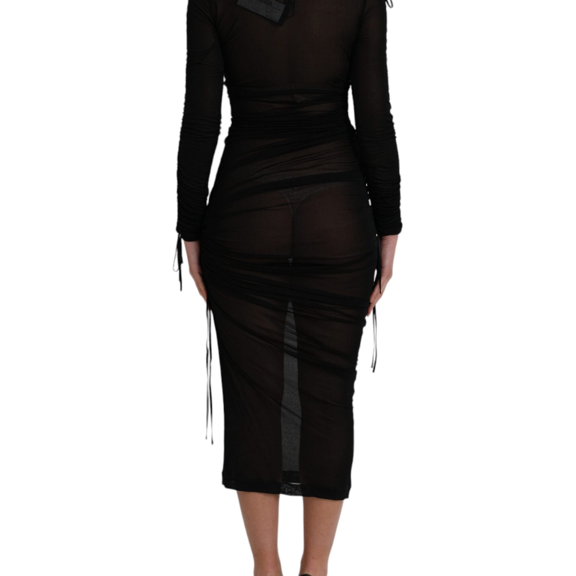 Dolce & Gabbana Black Sheer Bodycon Sheath Midi Dress