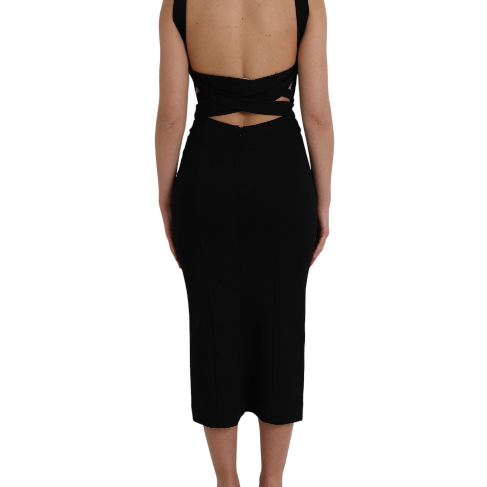 Dolce & Gabbana Black Sheath Halter Sleeveless Midi Dress