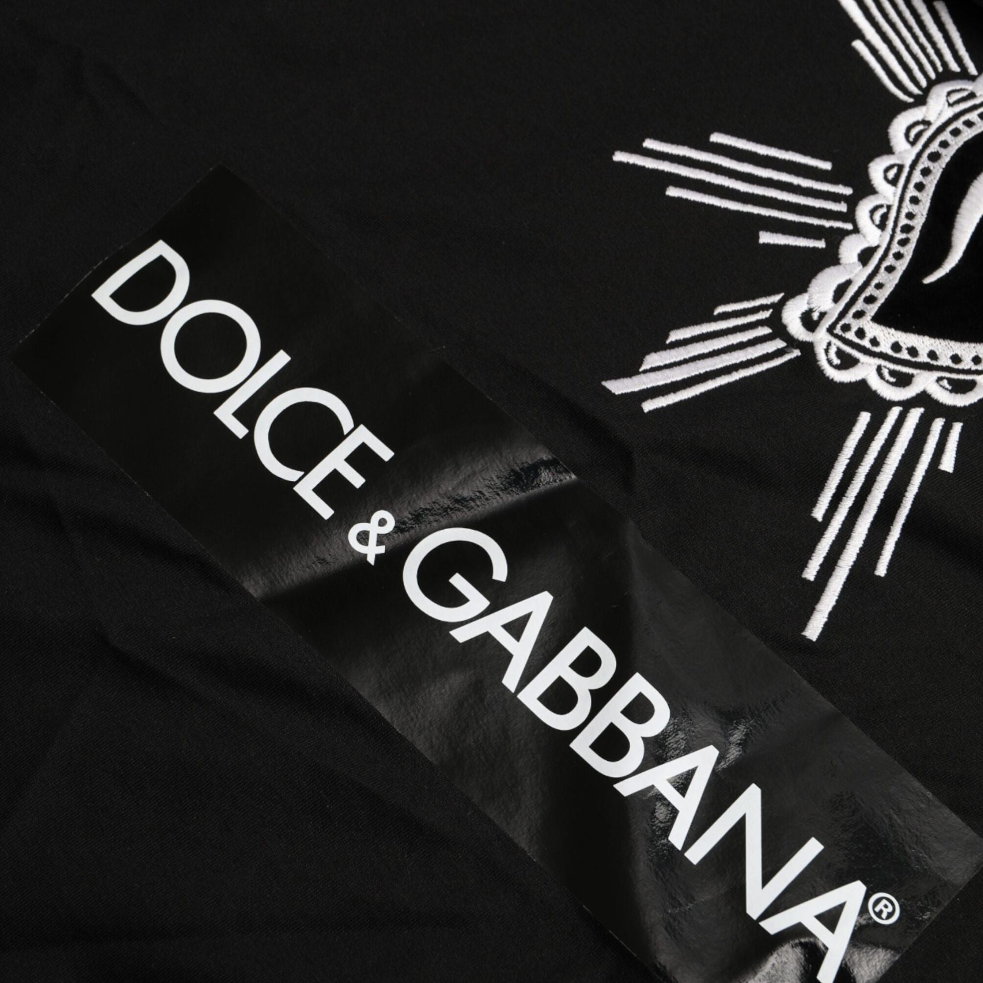 Dolce & Gabbana Black Sacred Heart Print Cotton Lace T-shirt
