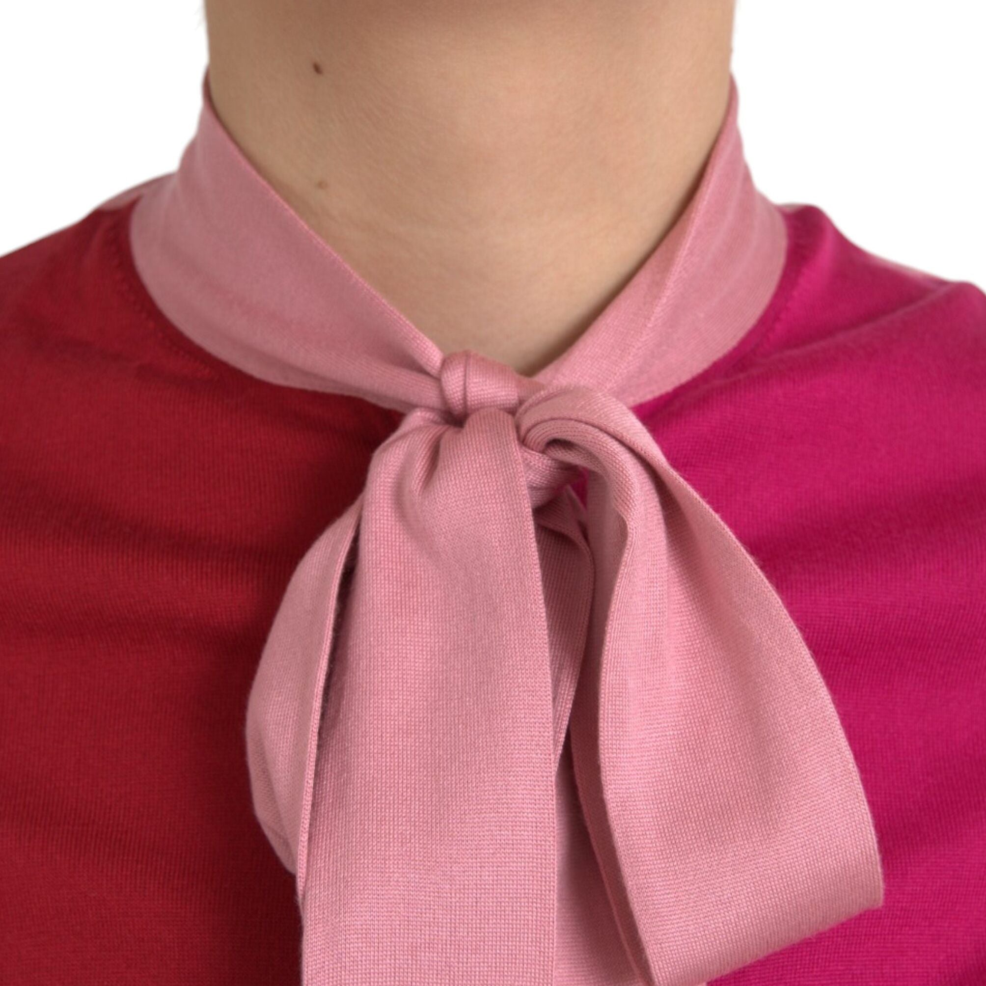 Dolce & Gabbana Pink Short Sleeves Pullover Ascot Collar Top