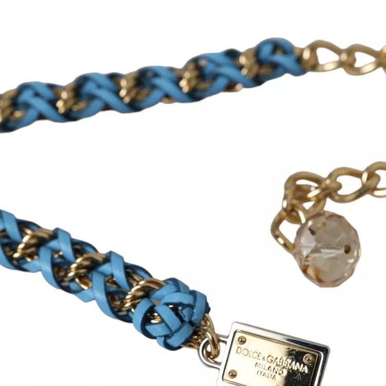 Dolce & Gabbana Blue Braided Gold Brass Chain Waist Belt