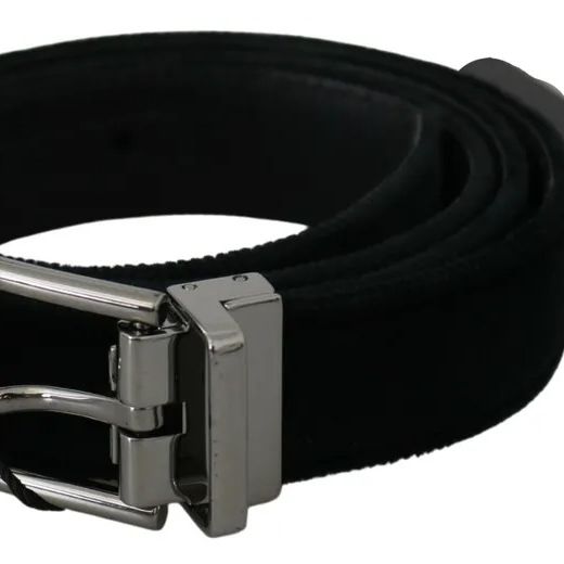 Dolce & Gabbana Black Velvet Leather Silver Buckle Belt