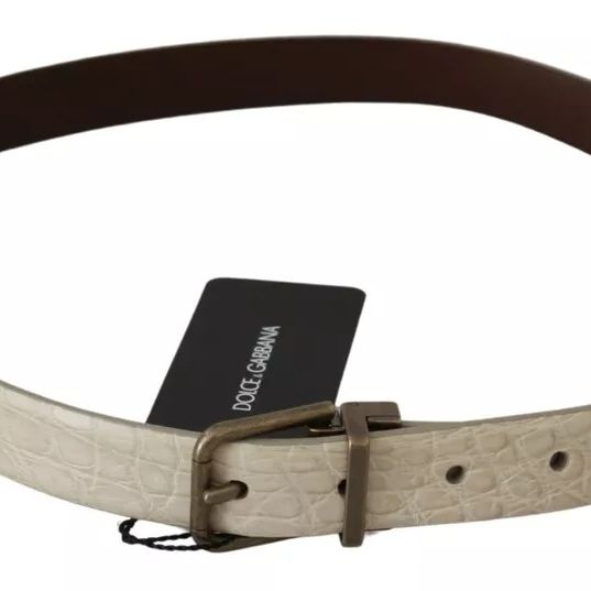 Dolce & Gabbana Cream Beige Gold Buckle Waist Leather Belt