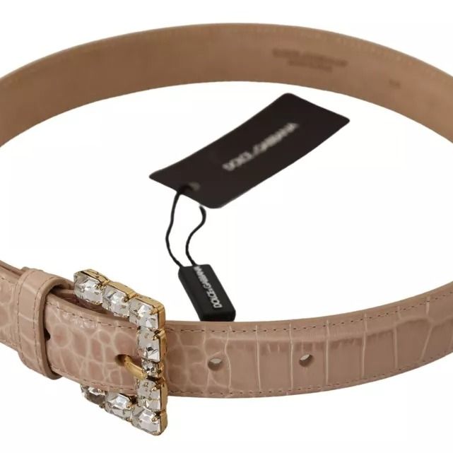 Dolce & Gabbana Beige Leather Crystal Buckle Women Belt