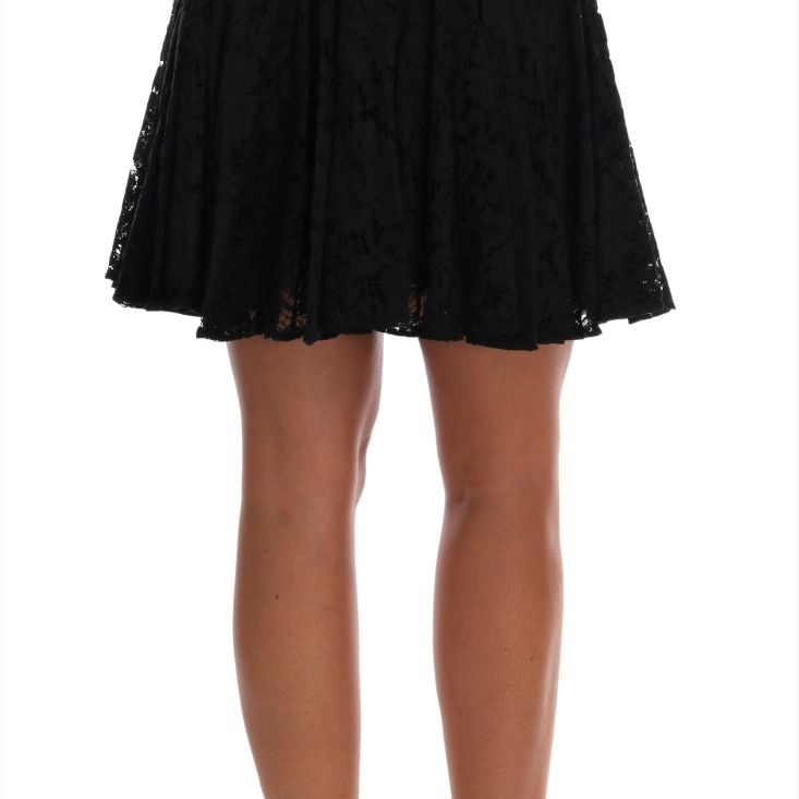 Dolce & Gabbana Black Floral Cutout Lace A-Line Skirt