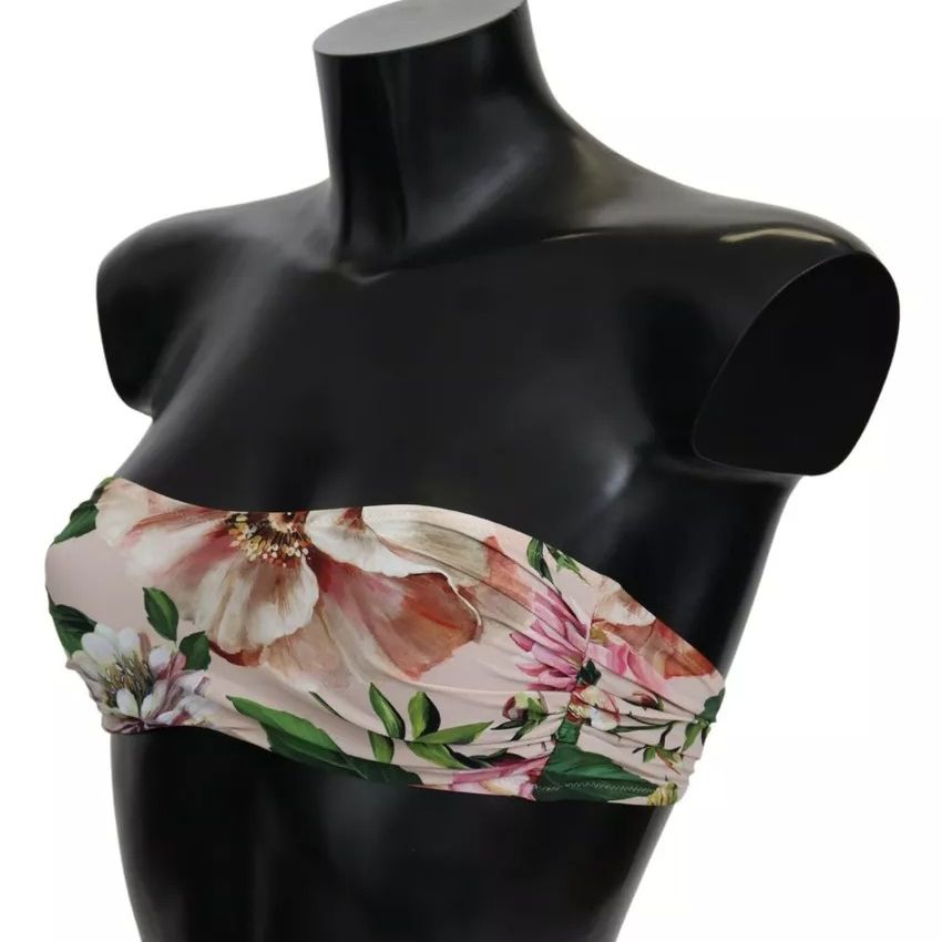 Dolce & Gabbana Pink Floral Print Swimsuit Beachwear Bikini Top
