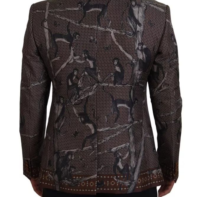 Dolce & Gabbana Bronze Monkey Print Silk Slim Jacket Blazer