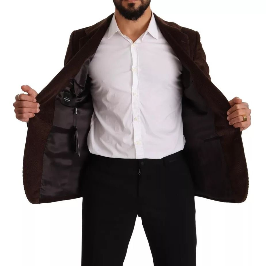 Dolce & Gabbana Brown Corduroy Slim Fit Coat DG Logo Blazer