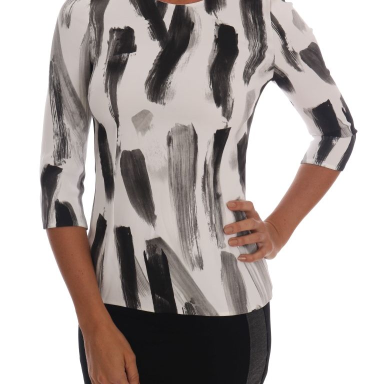 Dolce & Gabbana White Black Striped Printed Blouse Top