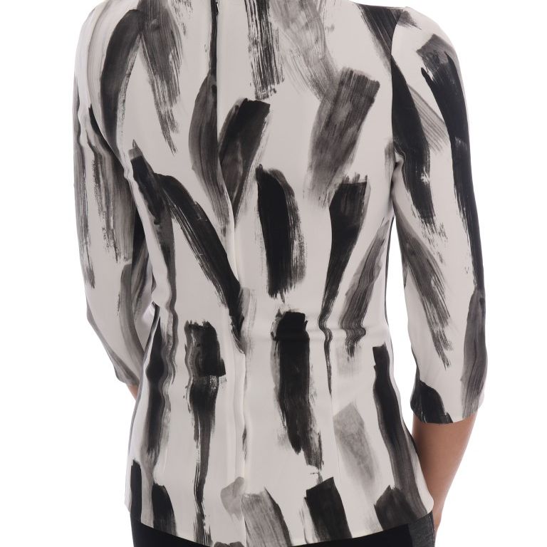 Dolce & Gabbana White Black Striped Printed Blouse Top