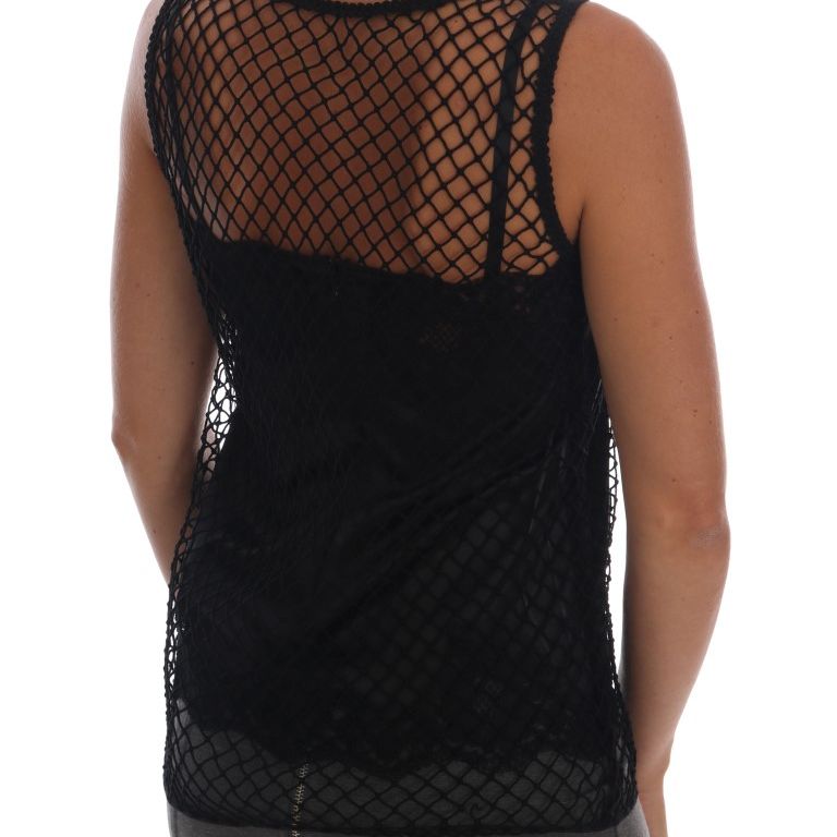 Dolce & Gabbana Black Silk Mesh Floral Lace Top