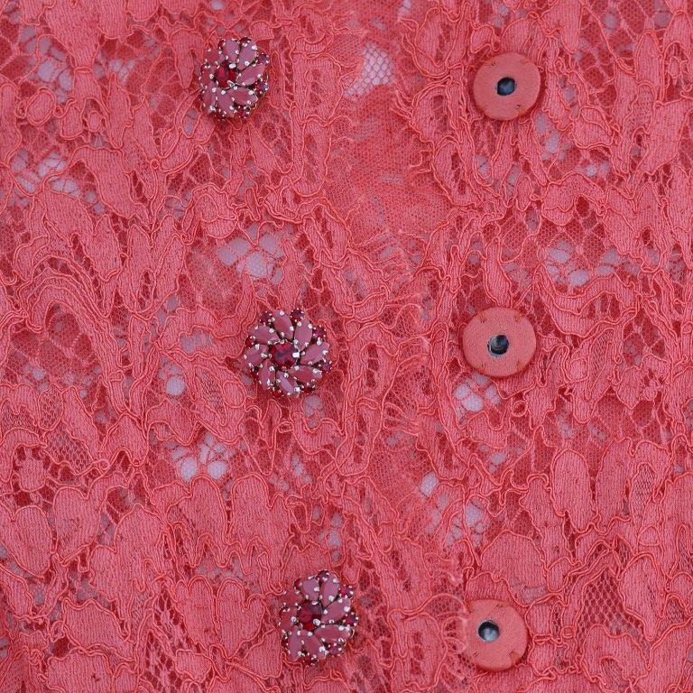 Dolce & Gabbana Orange Crystal Buttons Floral Lace Blouse