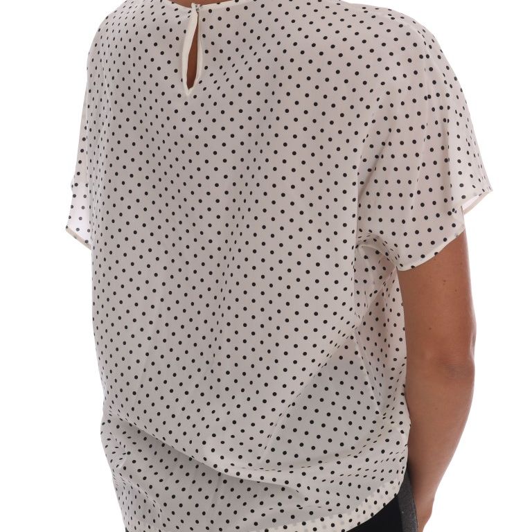 Dolce & Gabbana White Polka Dotted Silk T-shirt Top