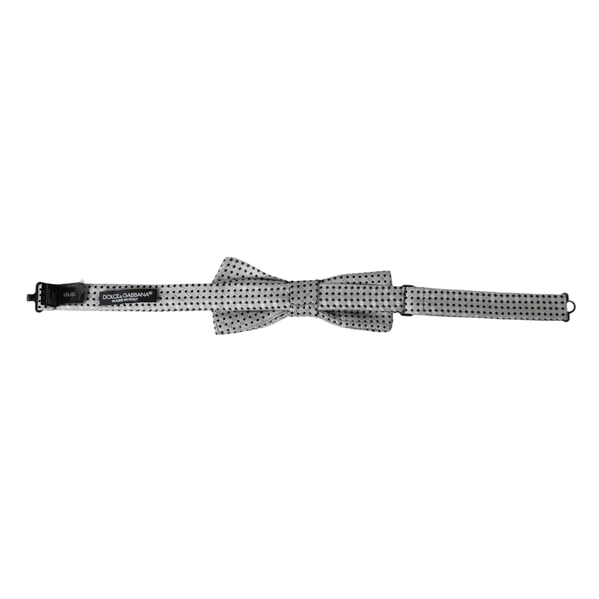 Dolce & Gabbana Gray Silk Polka Dot Adjustable Neck Men Papillon Bow Tie