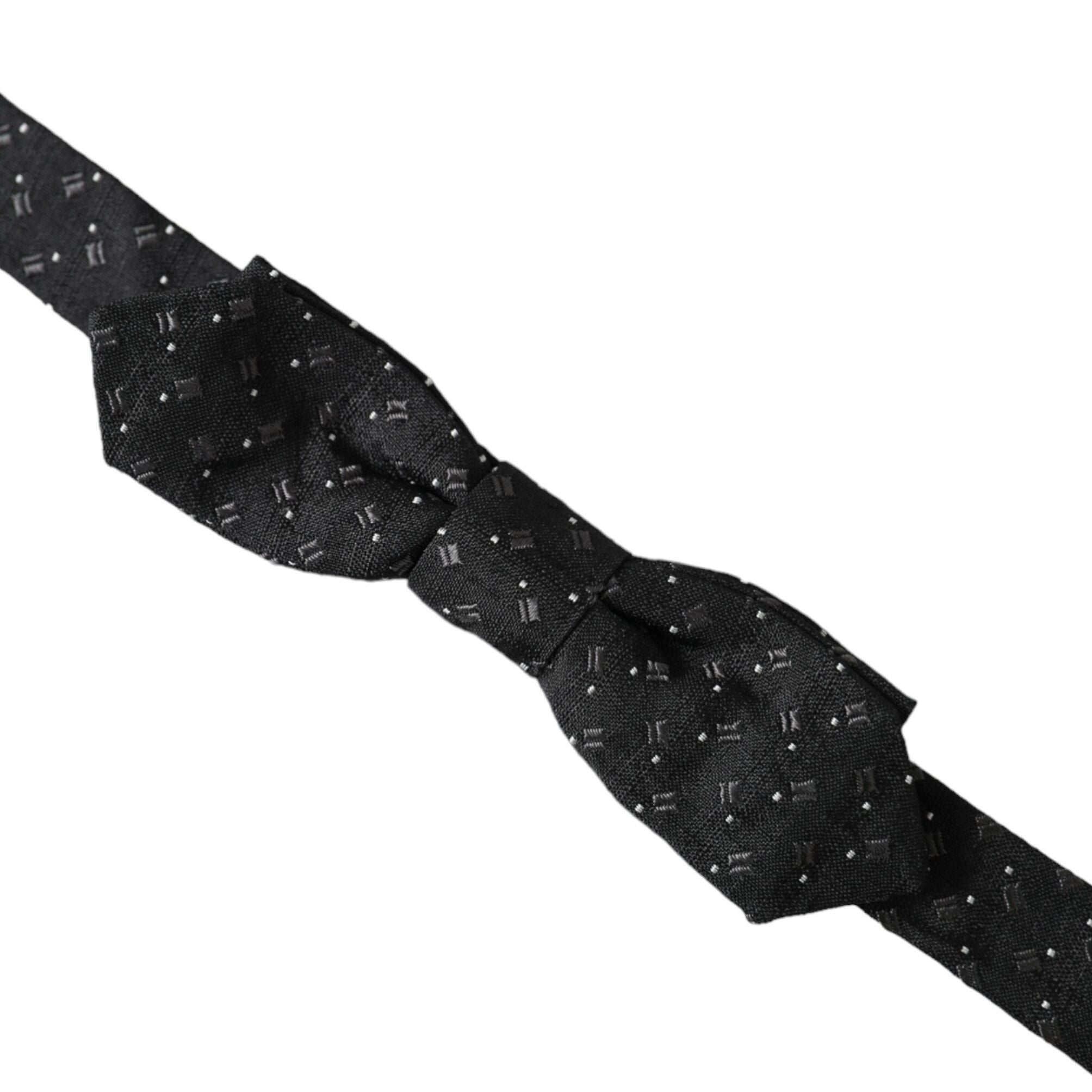 Dolce & Gabbana Black Silk Patterned Adjustable Neck Men Papillon Bow Tie