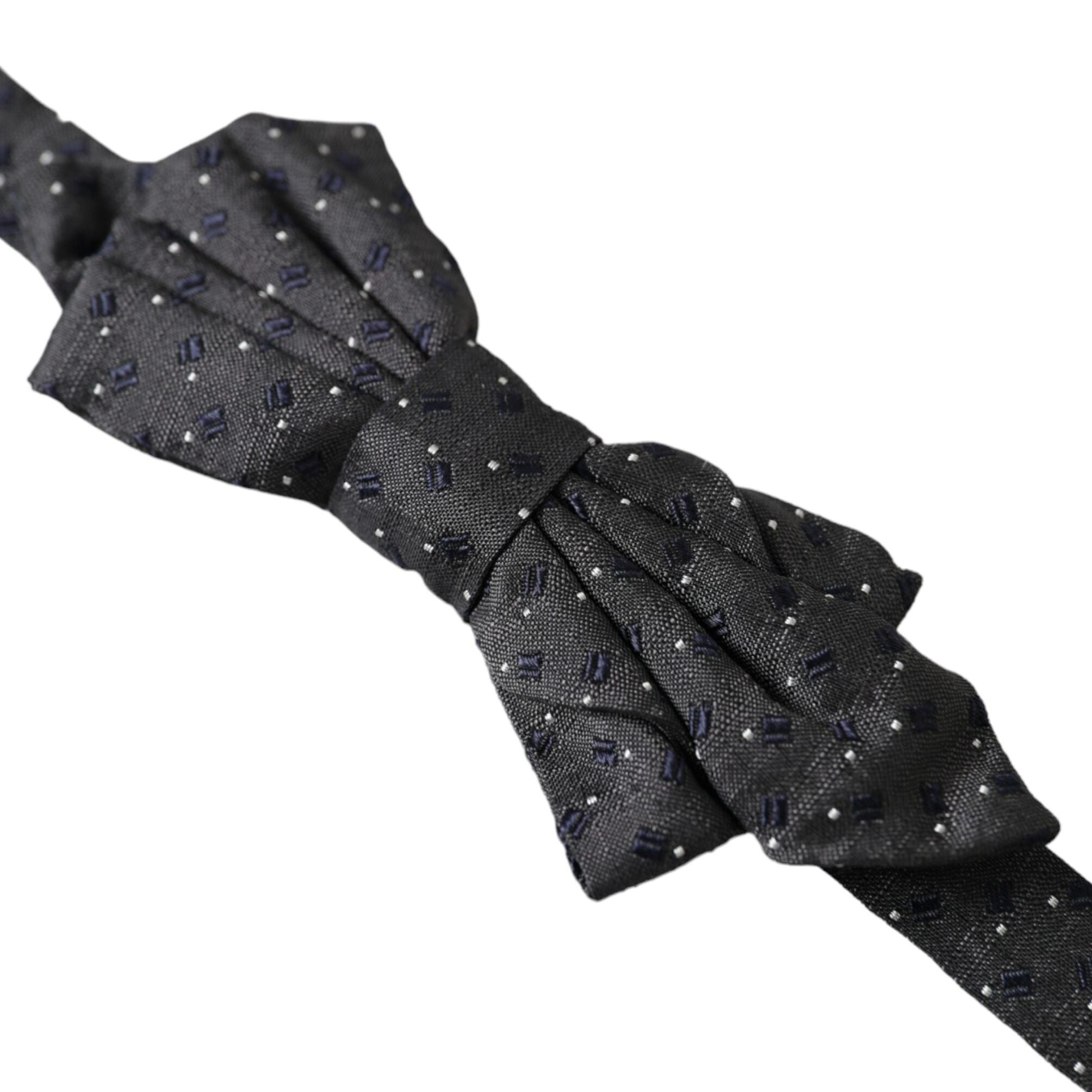 Dolce & Gabbana Black Silk Patterned Adjustable Neck Men Papillon Bow Tie