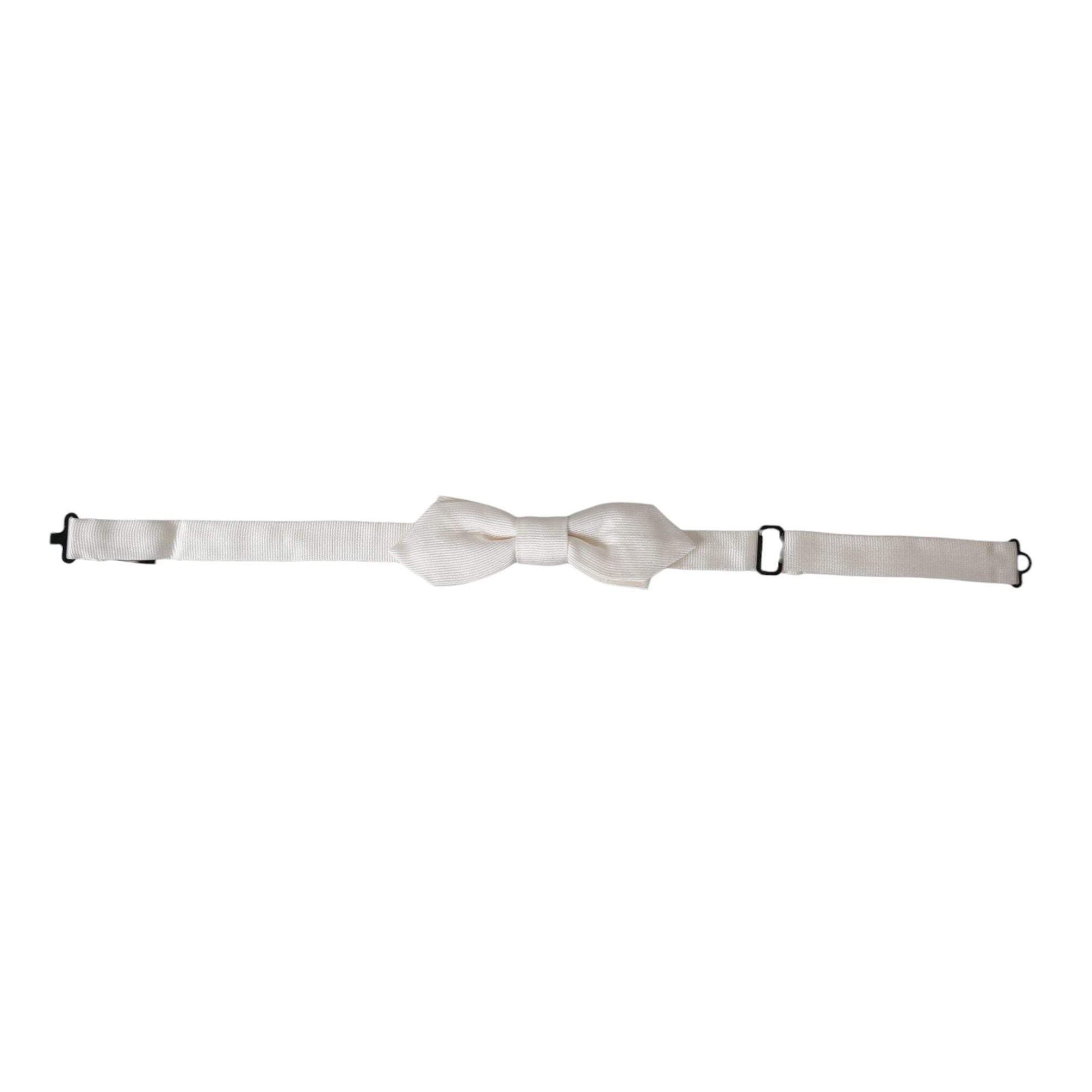 Dolce & Gabbana White Silk Adjustable Neck Men Papillon Bow Tie