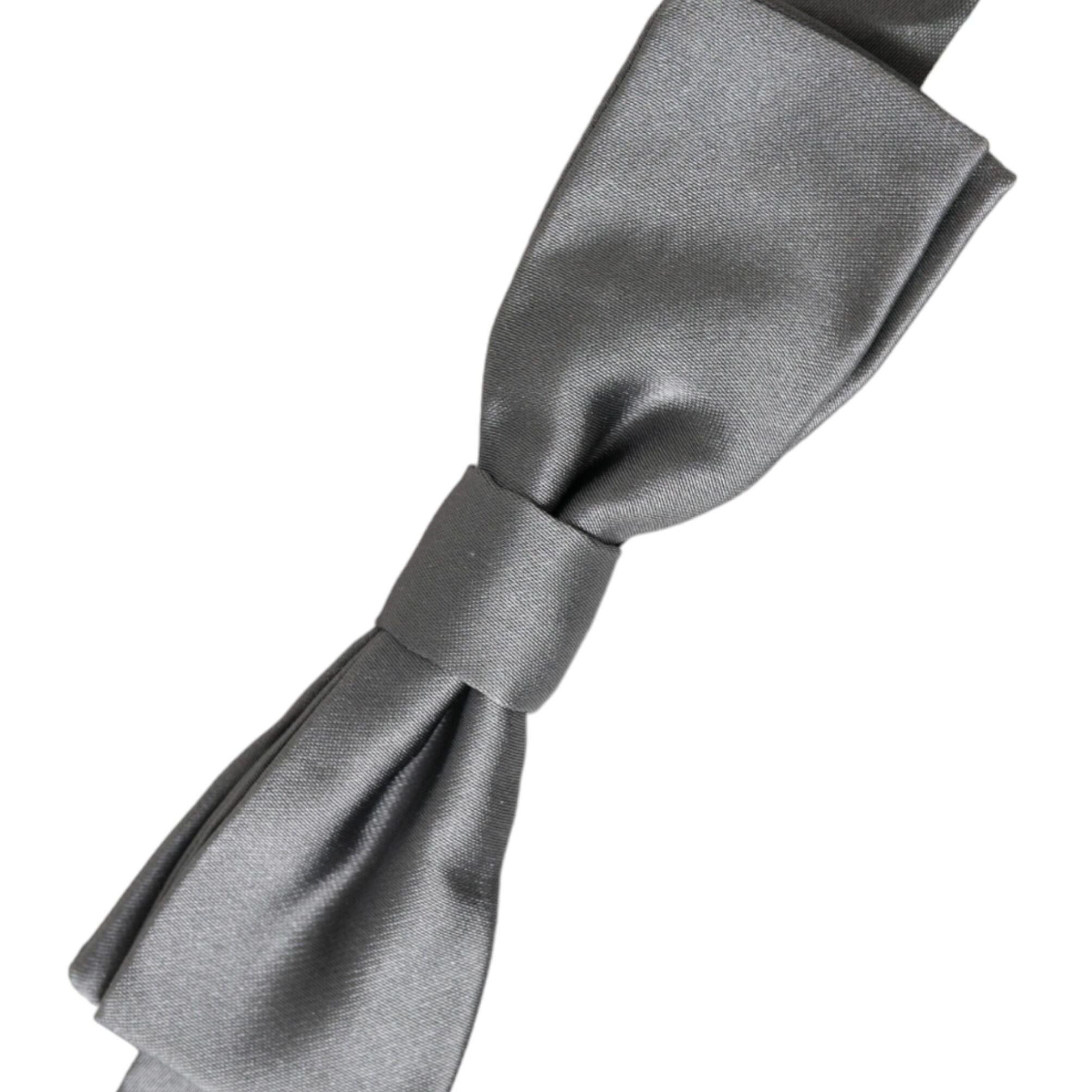 Dolce & Gabbana Gray Satin Silk Adjustable Neck Men Papillon Bow Tie