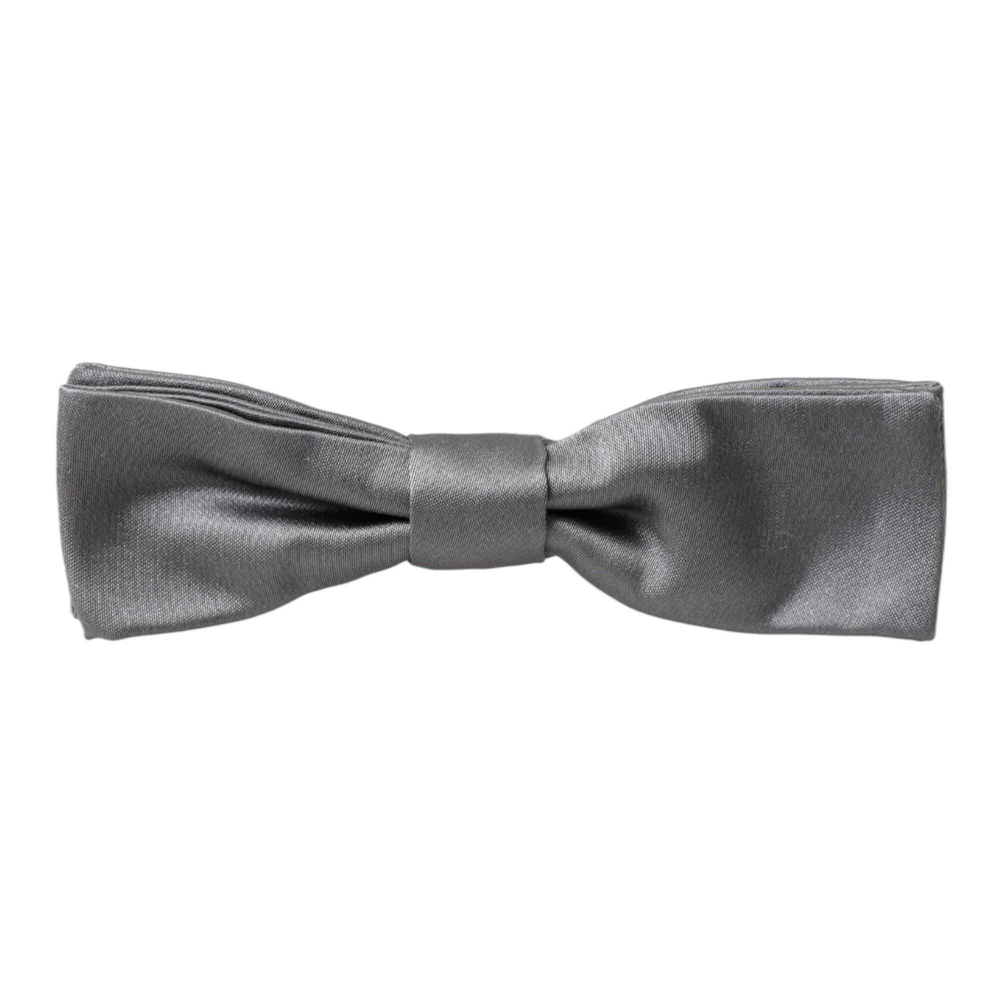 Dolce & Gabbana Gray Satin Silk Adjustable Neck Men Papillon Bow Tie