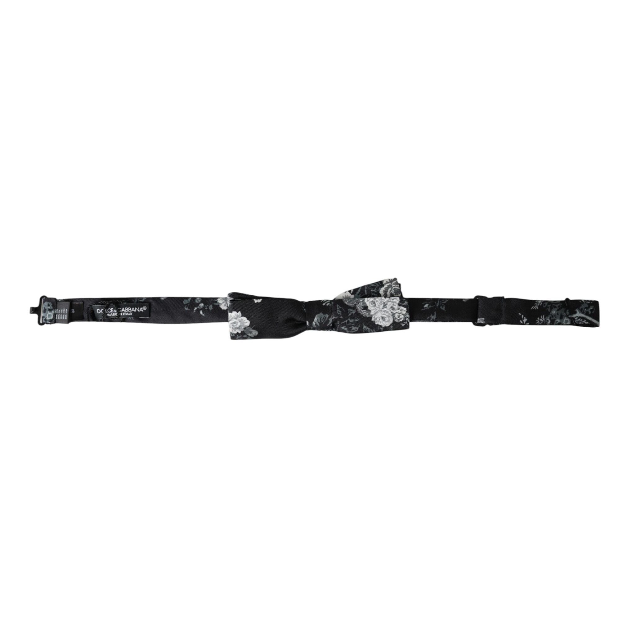 Dolce & Gabbana Black Floral Silk Adjustable Neck Men Bow Tie