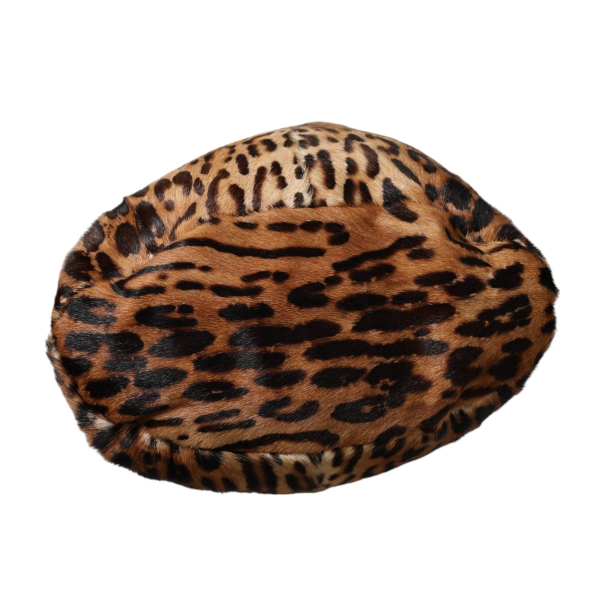 Dolce & Gabbana Brown Leopard Fur Women Bucket Hat