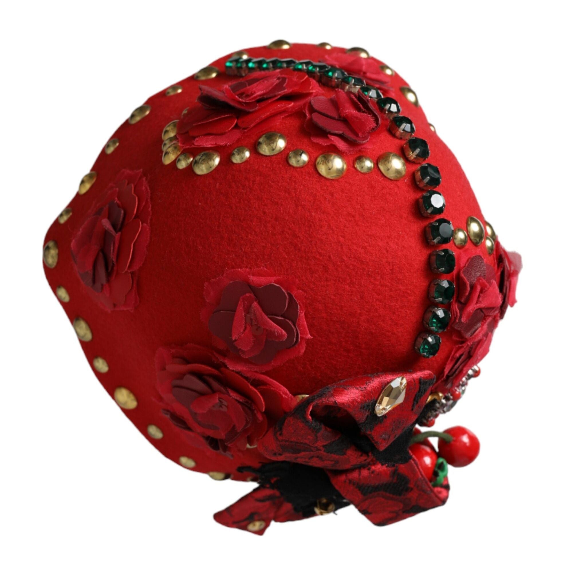Dolce & Gabbana Red Crystal Gold Roses Brooch Embellished Hat