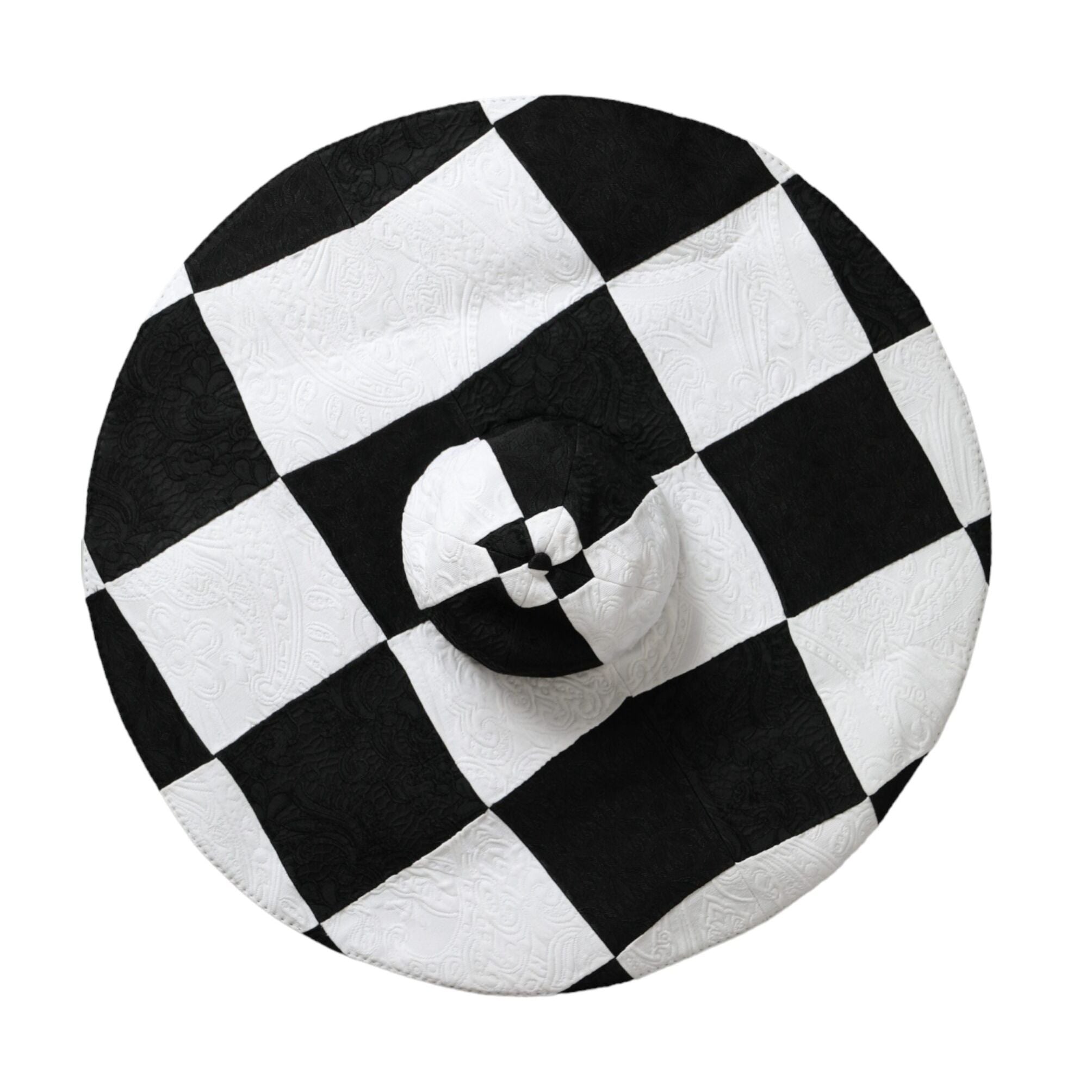 Dolce & Gabbana Black White Checkered Wide Brim Floppy Hat