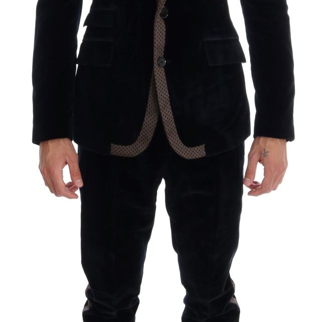 Dolce & Gabbana Blue Velvet Two Button Slim 3 Piece Suit