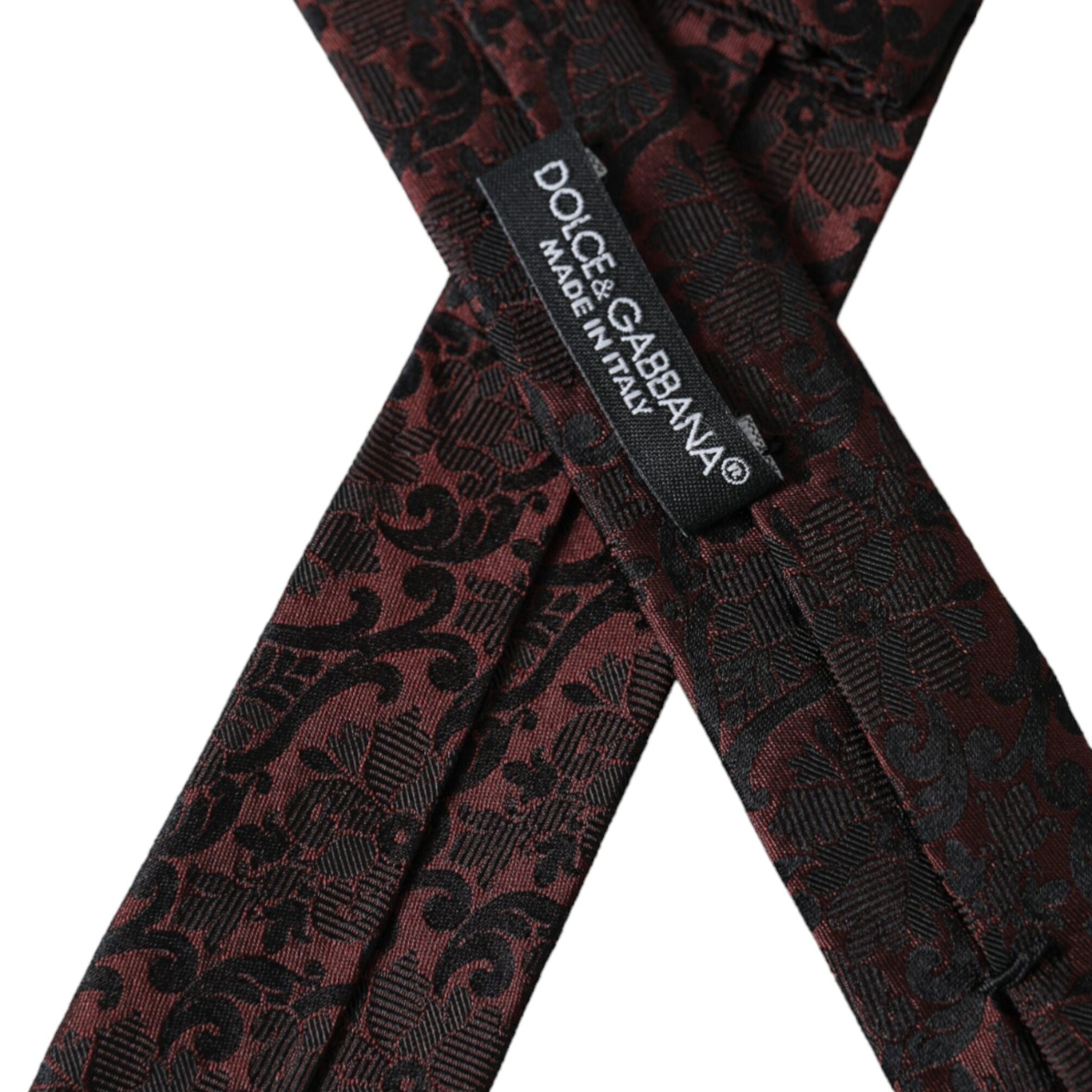 Dolce & Gabbana Maroon Floral Fantasy Silk Adjustable Men Tie