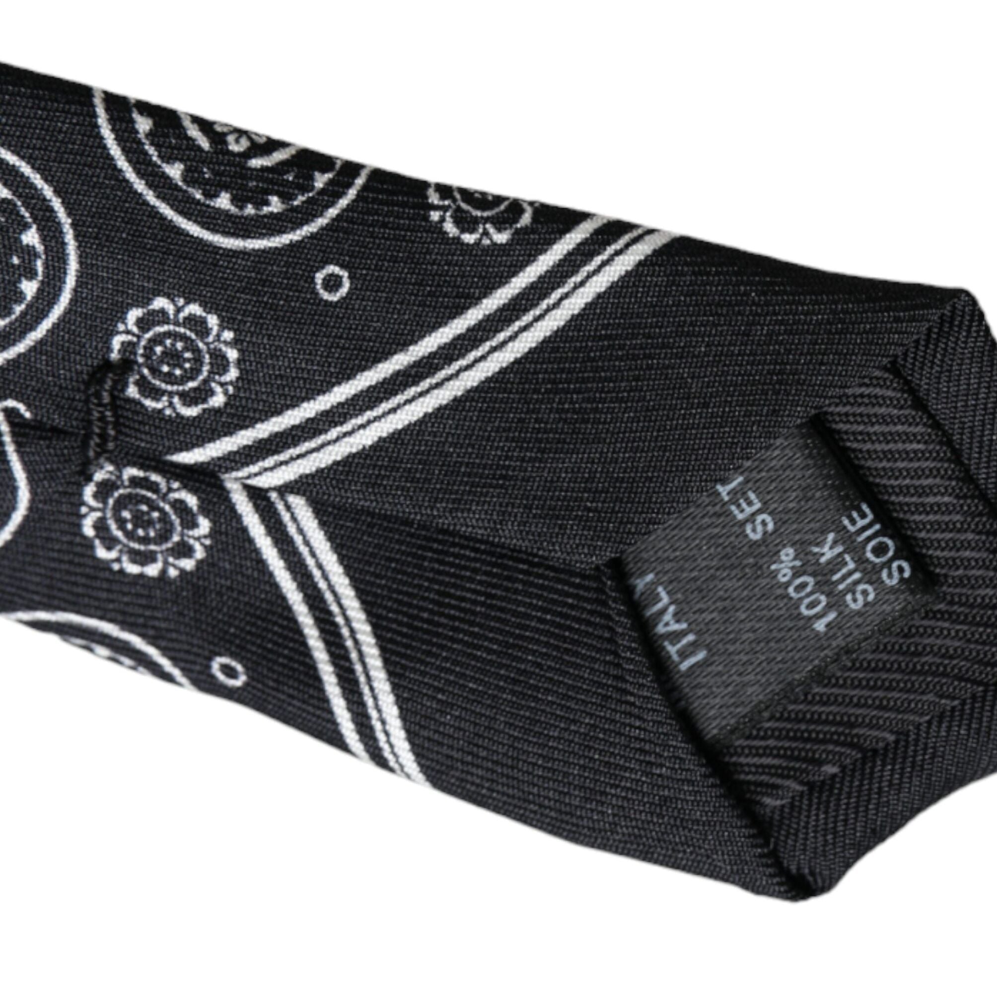 Dolce & Gabbana Black Patterned 100%Silk Adjustable Tie