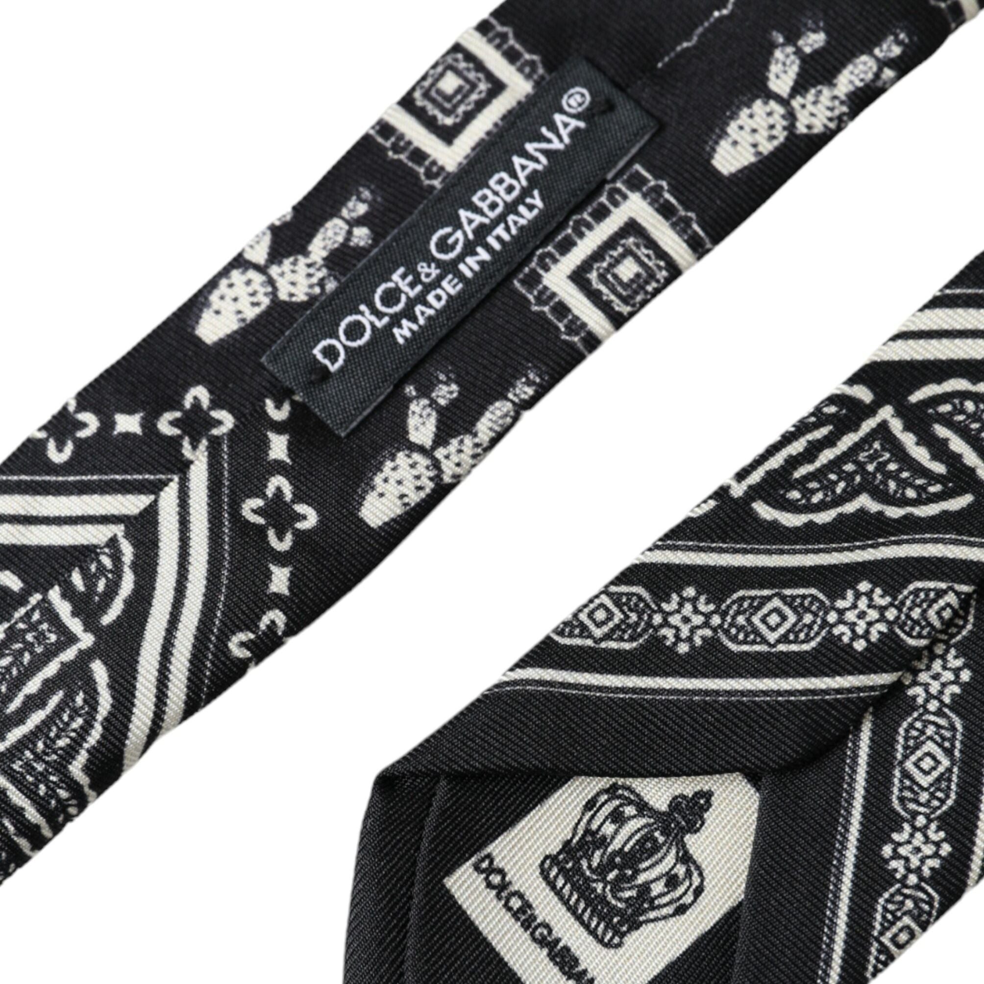 Dolce & Gabbana Black Patterned 100%Silk Adjustable Tie
