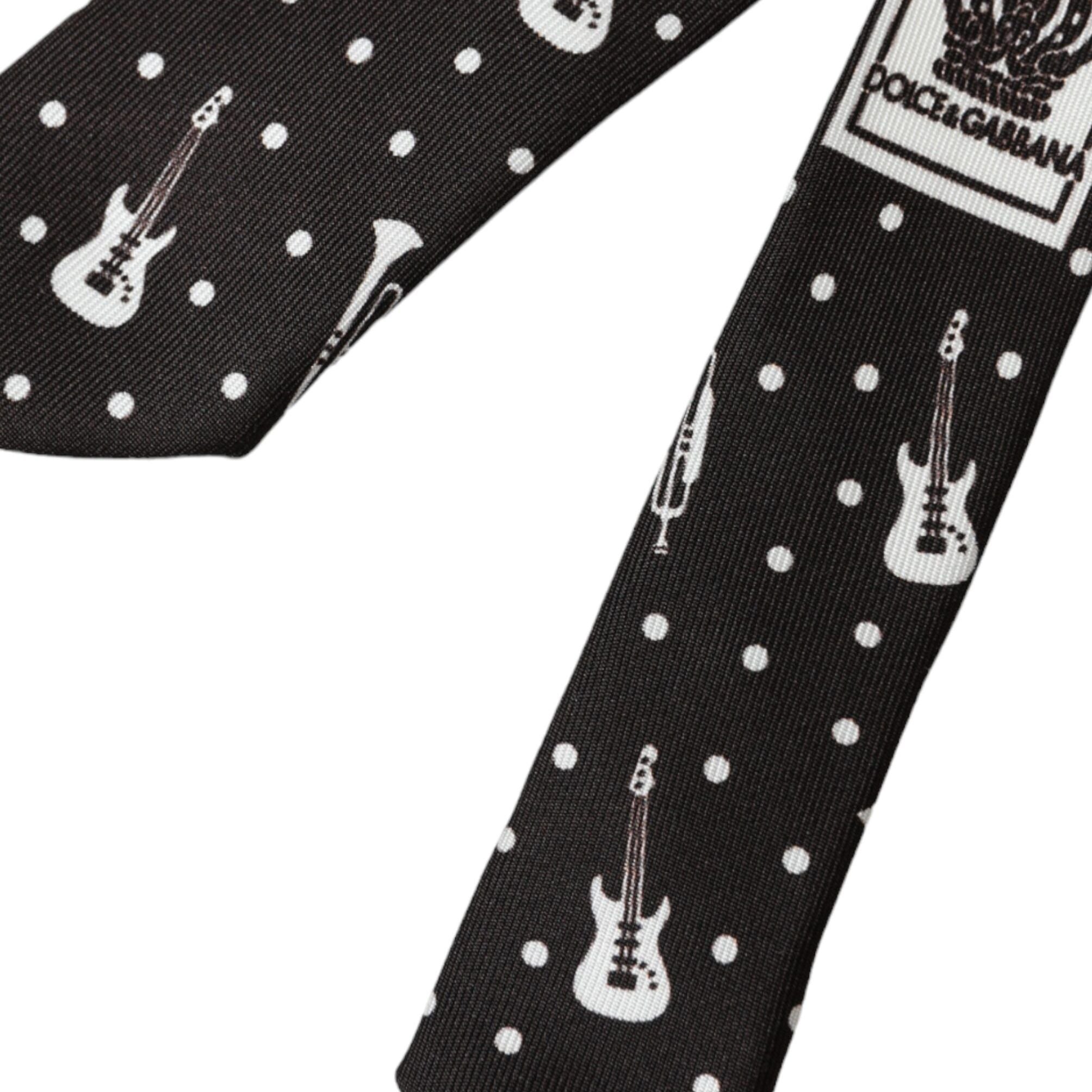 Dolce & Gabbana Black Guitar Print Silk Adjustable Tie