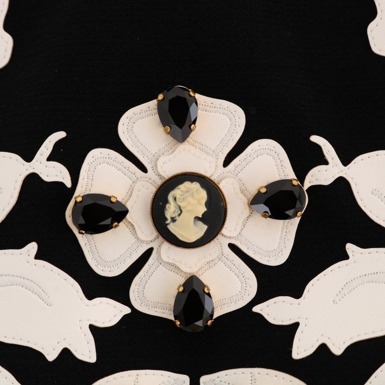 Dolce & Gabbana Black Crystal Floral Pencil Skirt