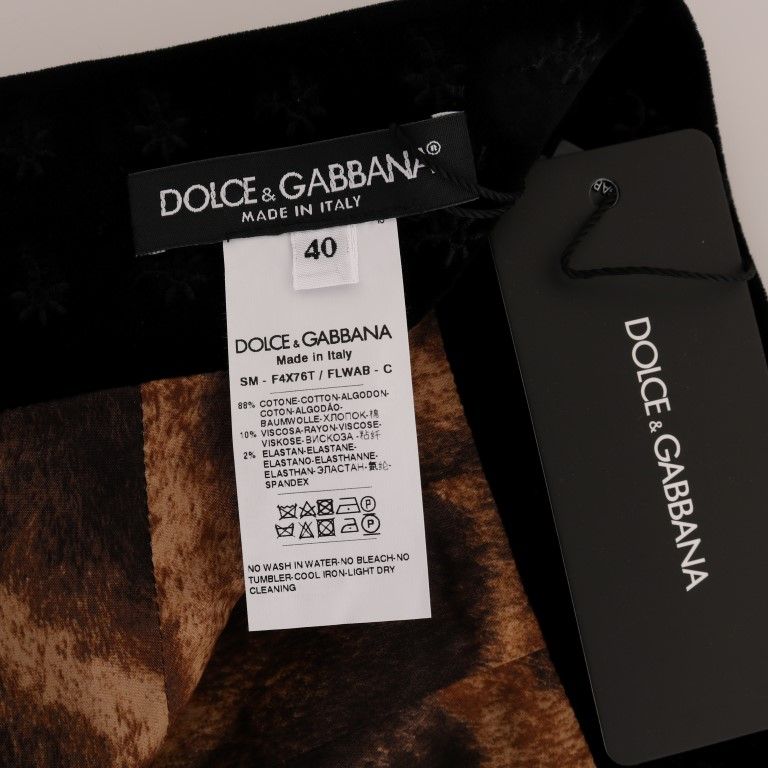 Dolce & Gabbana Dark Green Baroque Velvet Pencil Skirt
