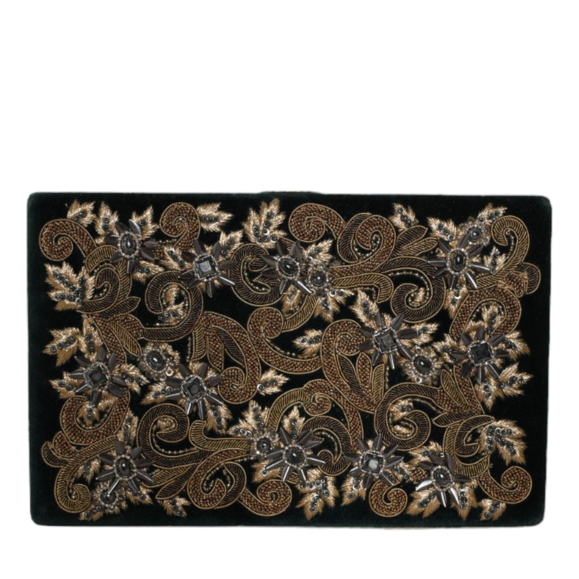 Dolce & Gabbana Black Velvet Gold Frame Clutch Evening Party Purse Bag