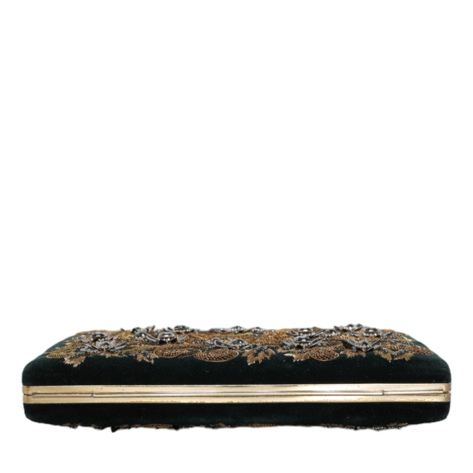 Dolce & Gabbana Black Velvet Gold Frame Clutch Evening Party Purse Bag