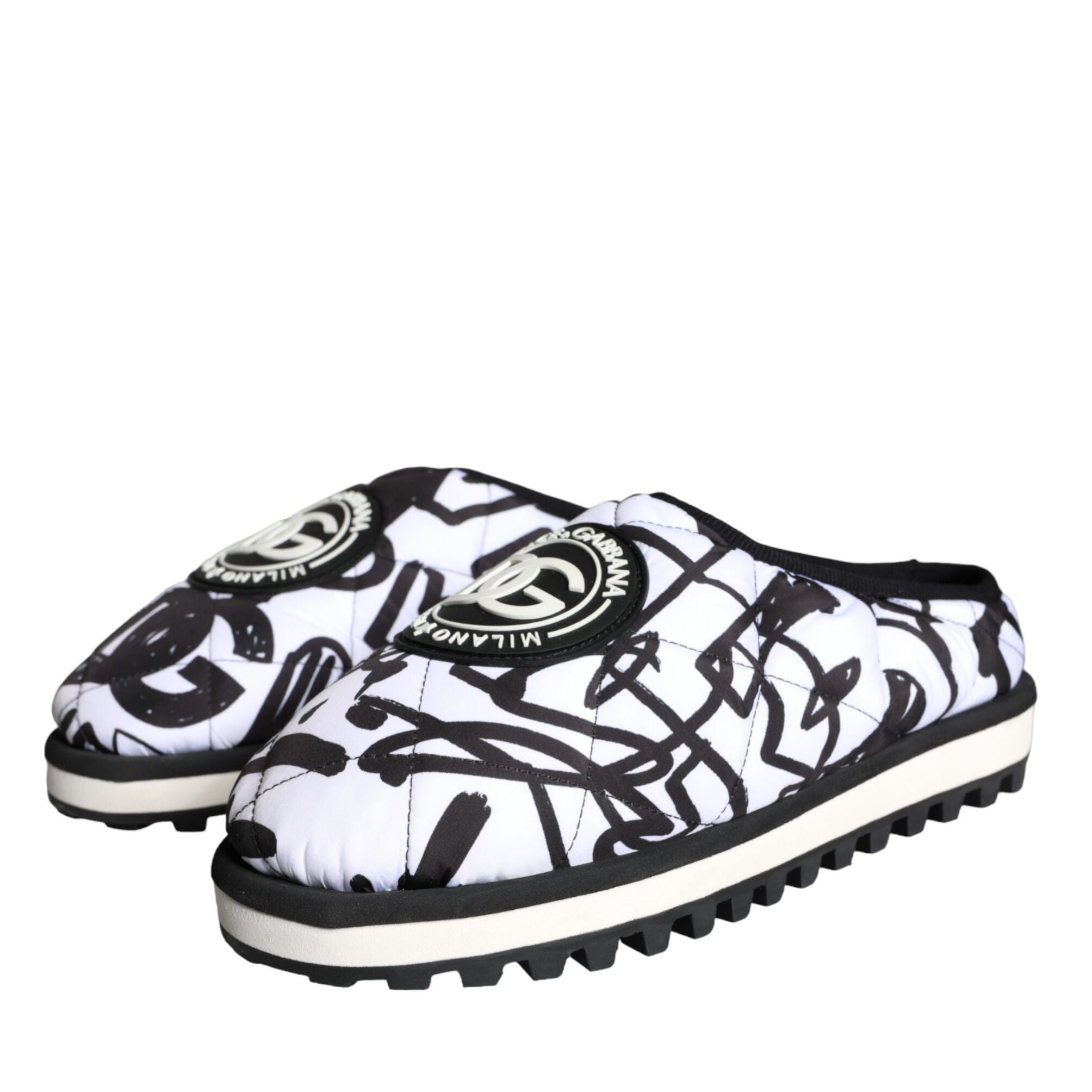 Dolce & Gabbana Black White Quilted Logo Sandals Slides Shoes