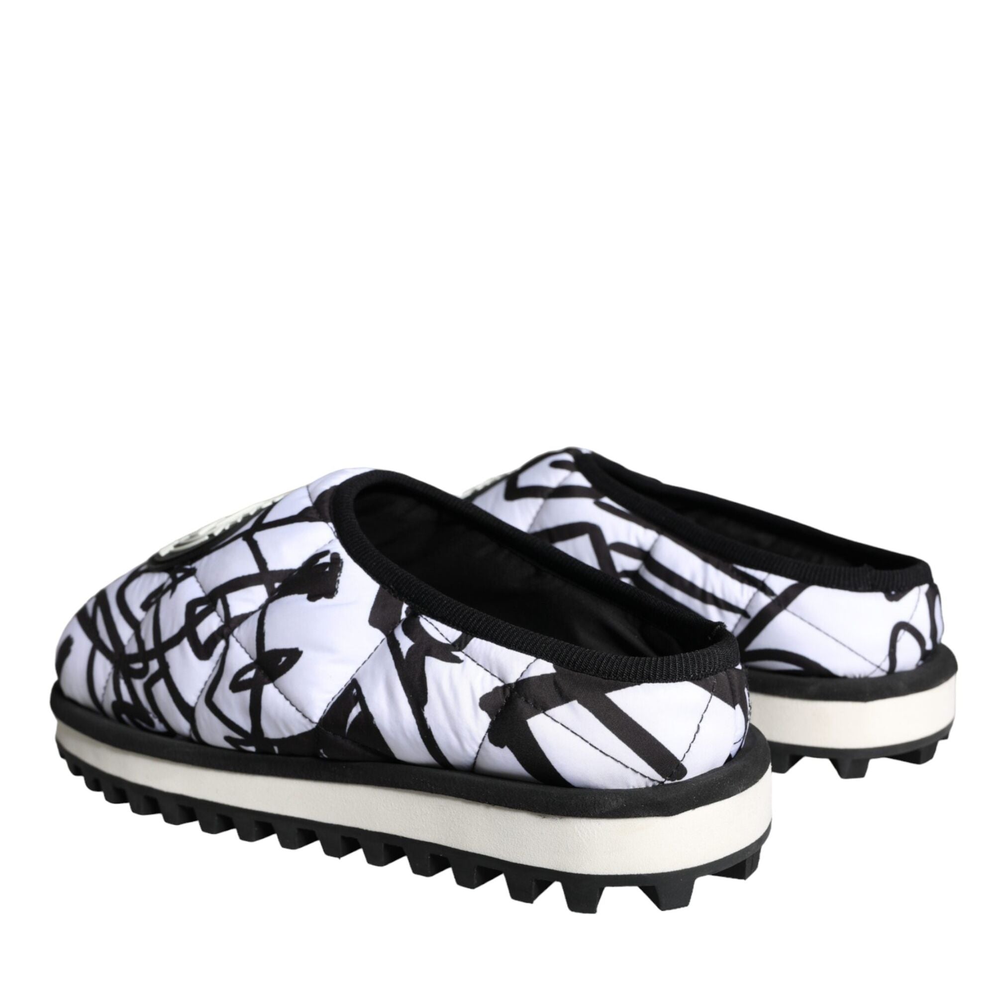 Dolce & Gabbana Black White Quilted Logo Sandals Slides Shoes