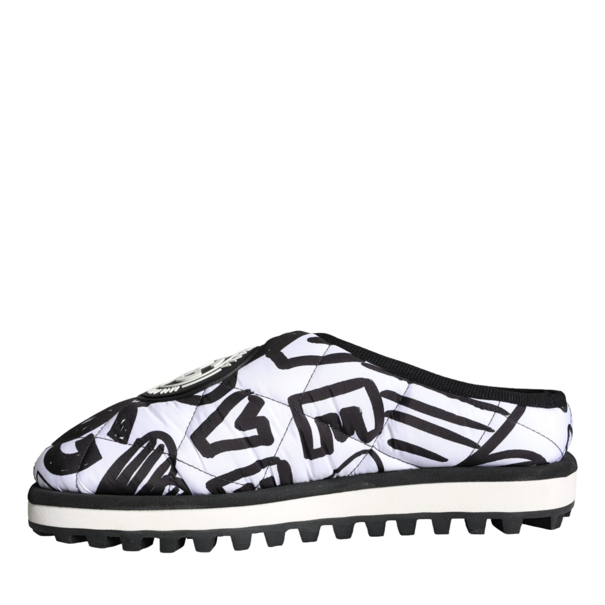 Dolce & Gabbana Black White Quilted Logo Sandals Slides Shoes