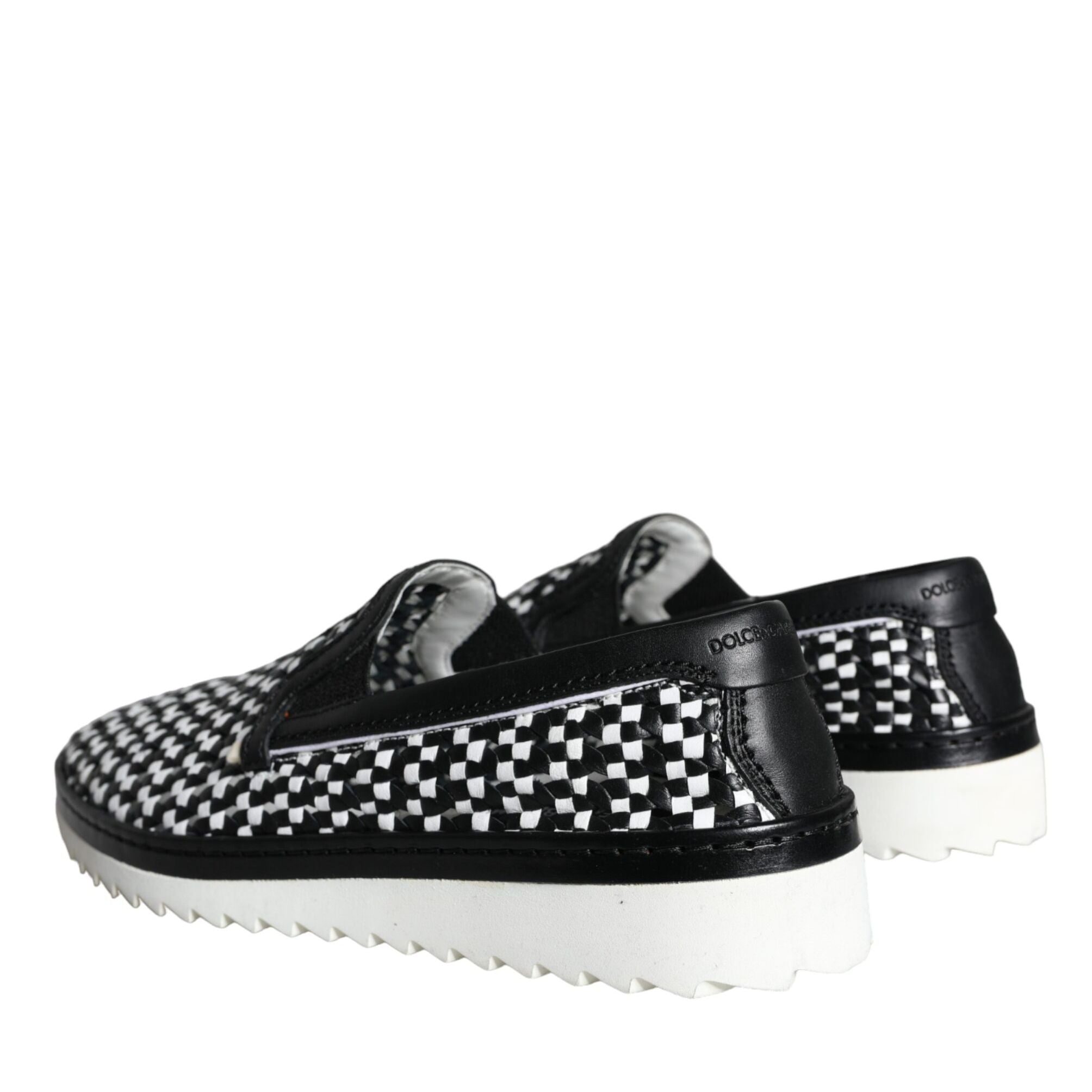 Dolce & Gabbana Black White Weaved Slip On Men Loafers Shoes