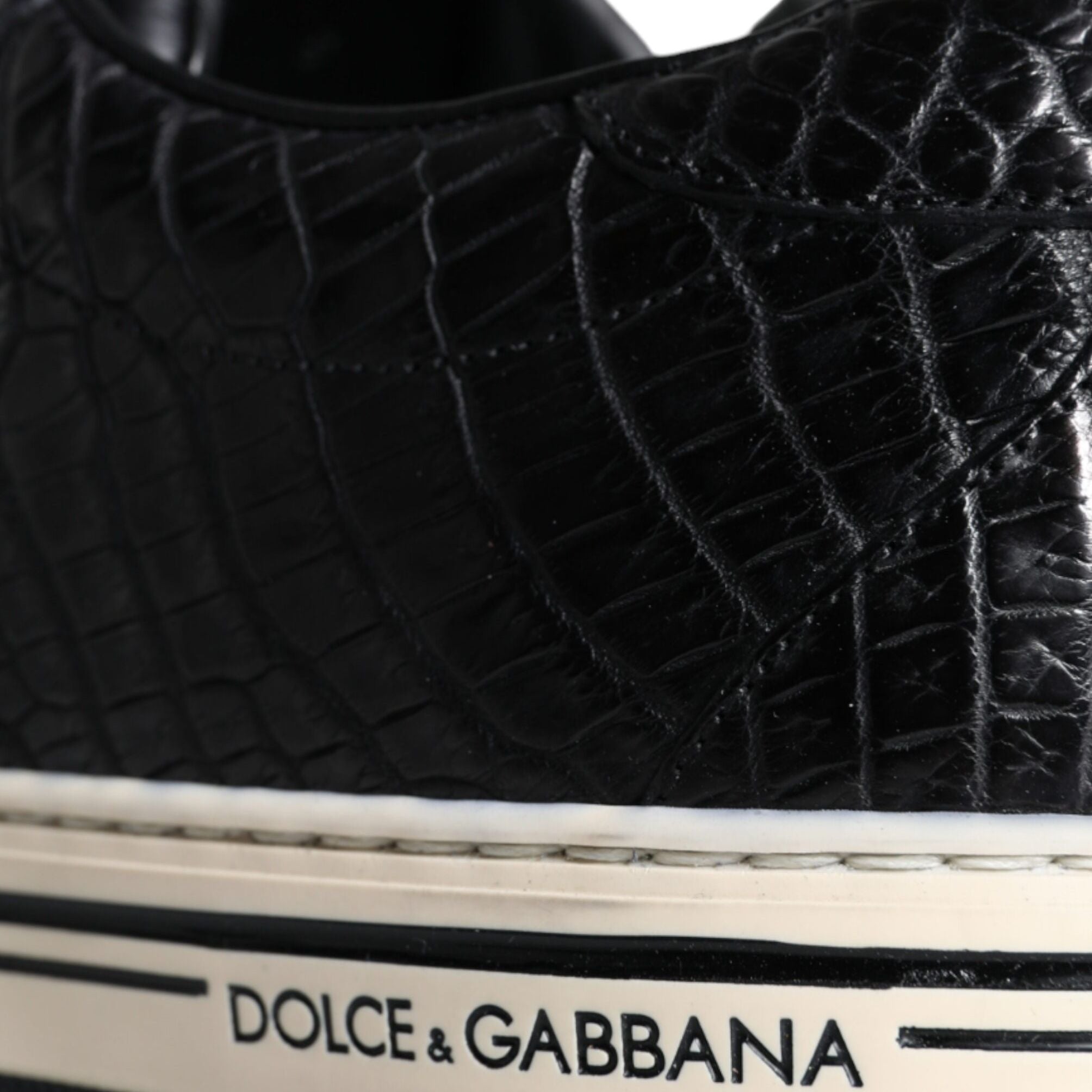 Dolce & Gabbana Black Leather Men Low Top Sneakers Shoes