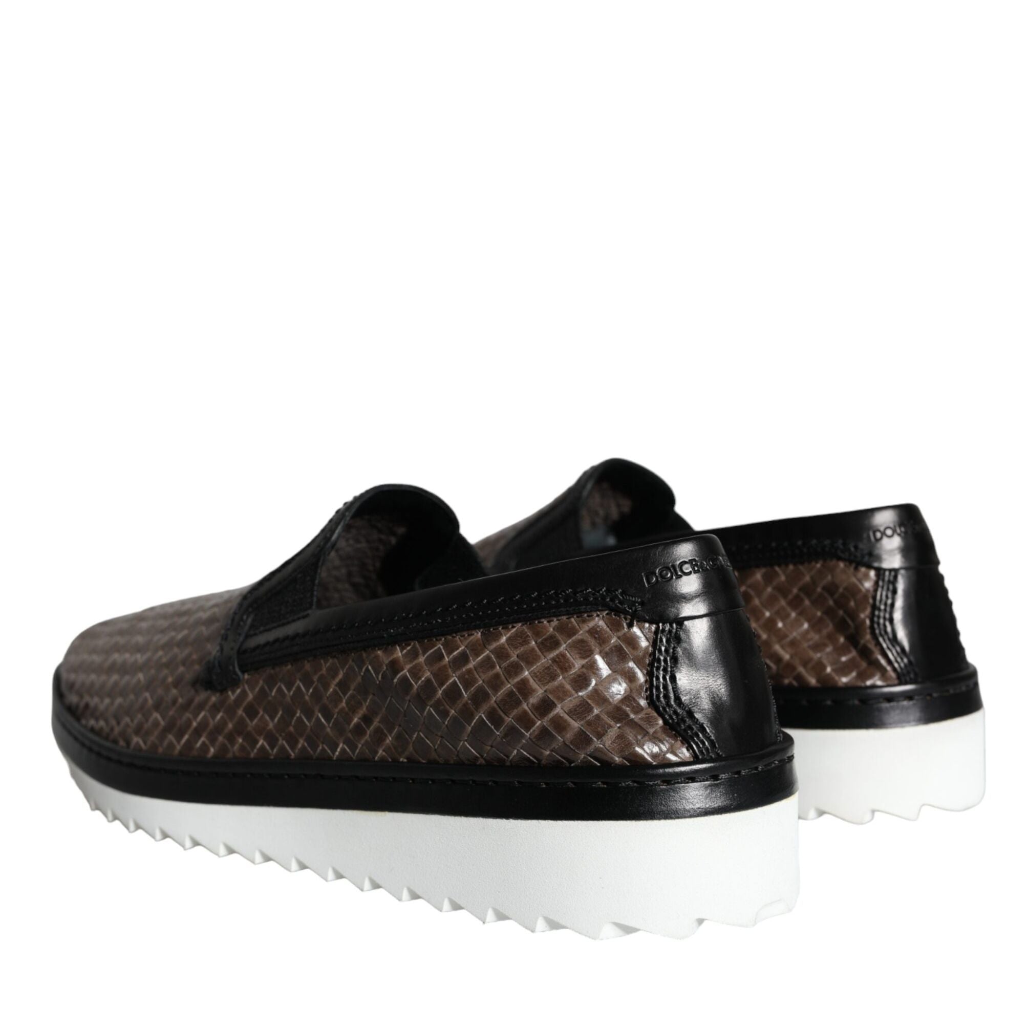 Dolce & Gabbana Brown Black Leather Weaved Men Loafers Shoes