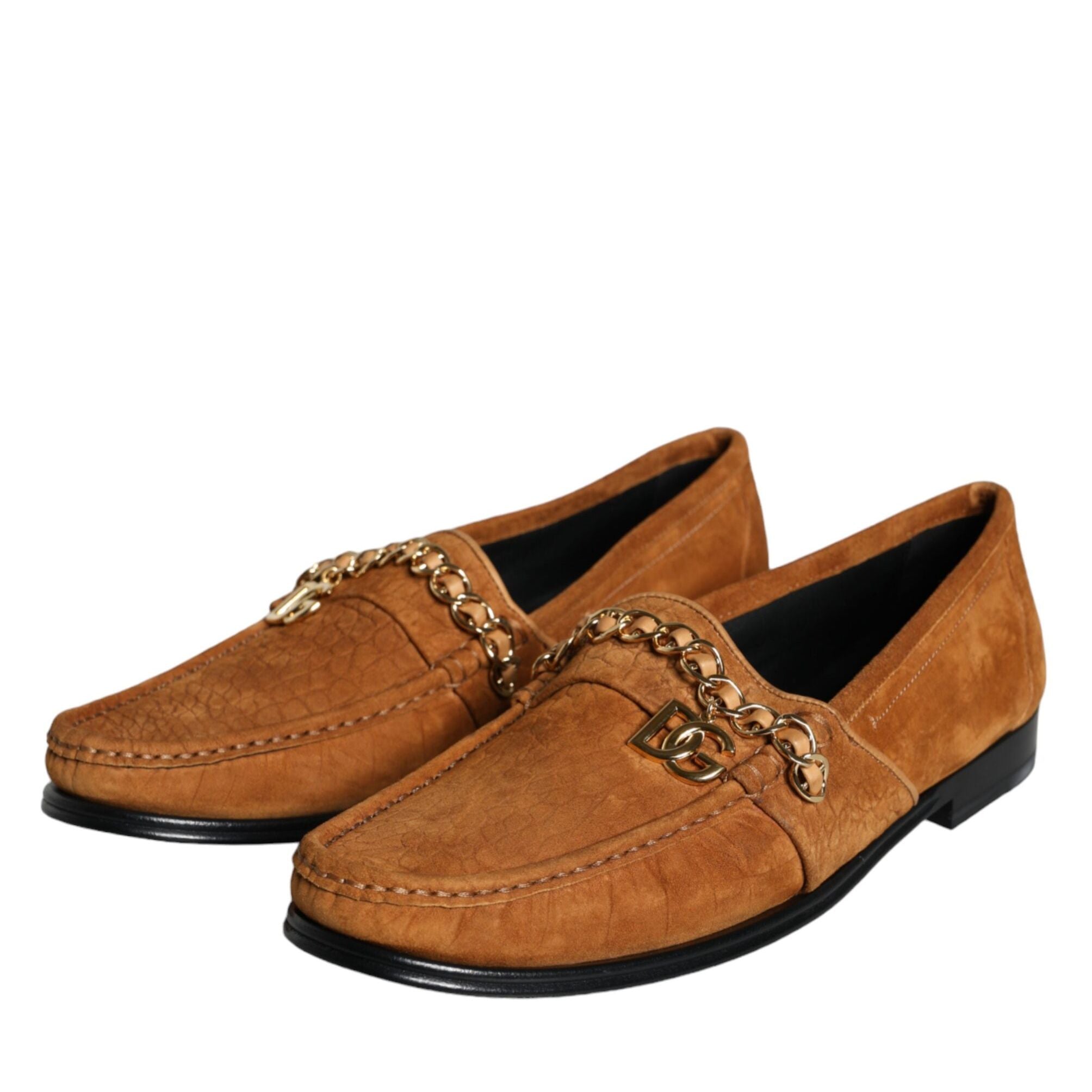 Dolce & Gabbana Brown Velvet Leather Logo Mocassin Slip On Shoes